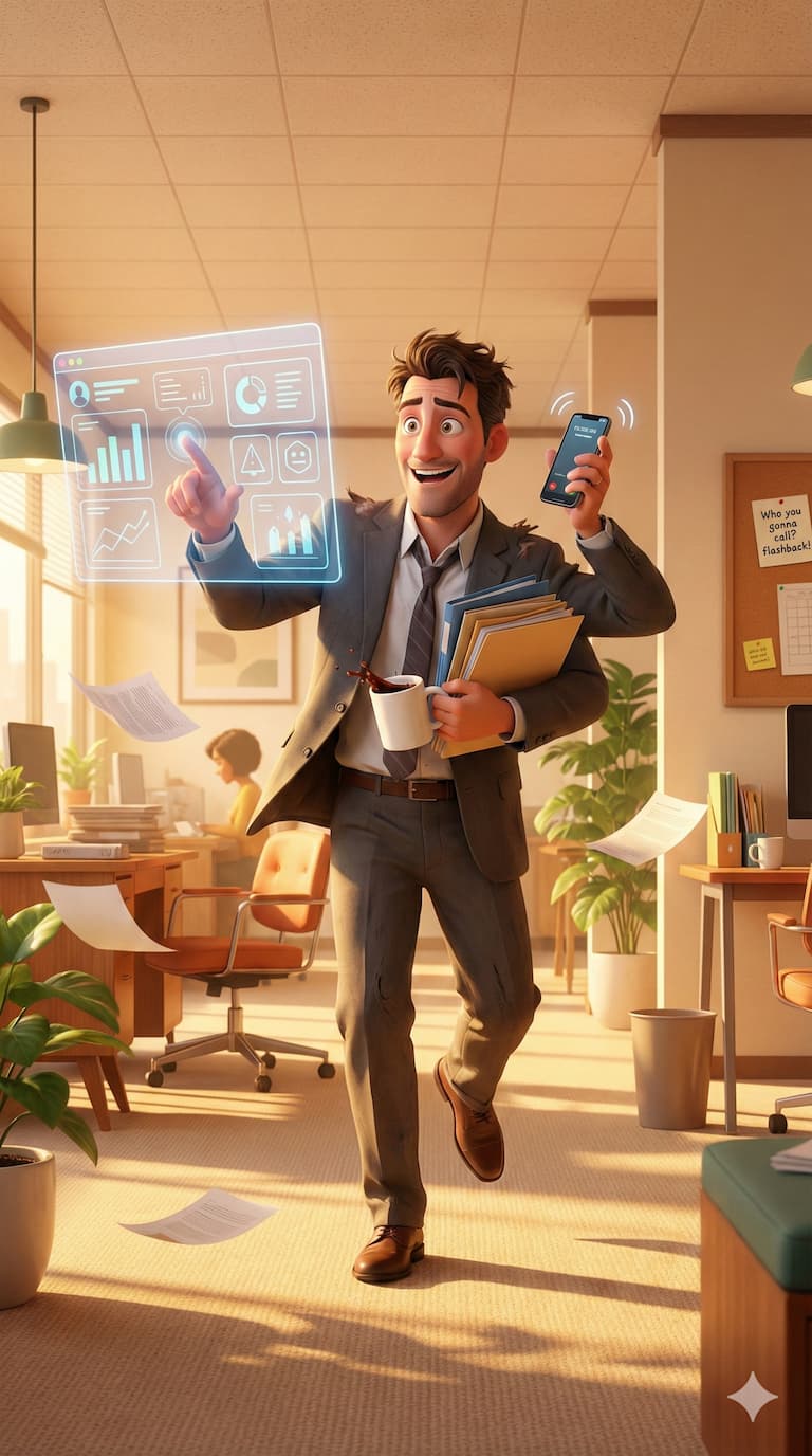 Happy person using phone